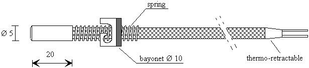 Drawing of thermocouple Ø 5 with bayonet.